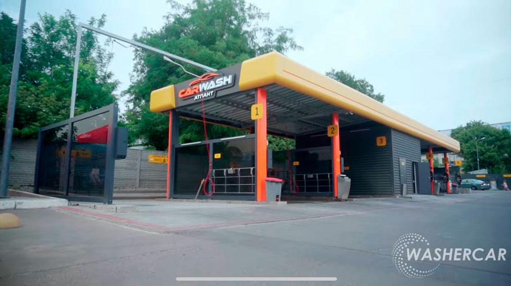 Self-service car wash at a car dealership